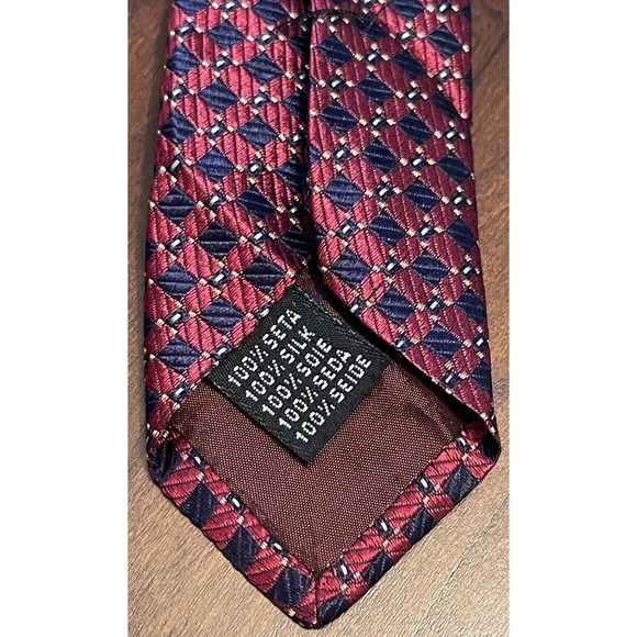 Equestrian Firemne Red Blue 100% Silk Men’s Neck Tie Made In Italy - Picture 7 of 9